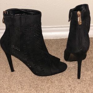 Peep toe black booties